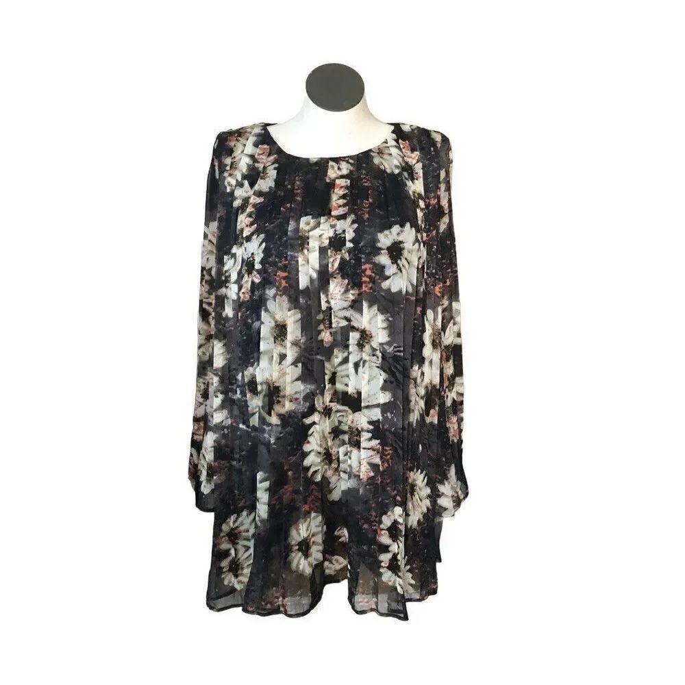 Loveriche Womens Dress M Black Long Bishop Sleeve Floral Whimsigoth Modest